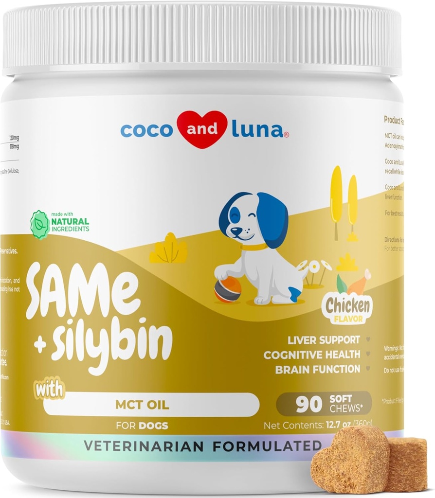 Sama koertele - 90 pehmet närimist - S-adenosüül-L-metioniin, maksalisand - aju tervis, soodustab kognitiivset tuge, maksatoetust (samad ja Silybin pehmed närid)