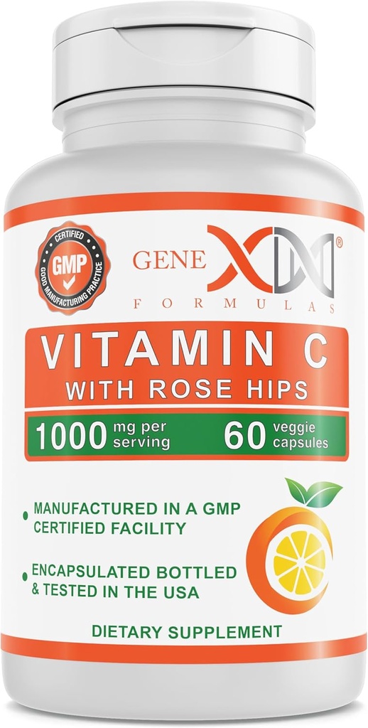 Genex Formulas 1000mg C-vitamiini Rose HIPS (60 kapslit) toetab tervislikku immuunsüsteemi - mitte-GMO, gluteenivaba, vegan (60 päeva pakkumine)