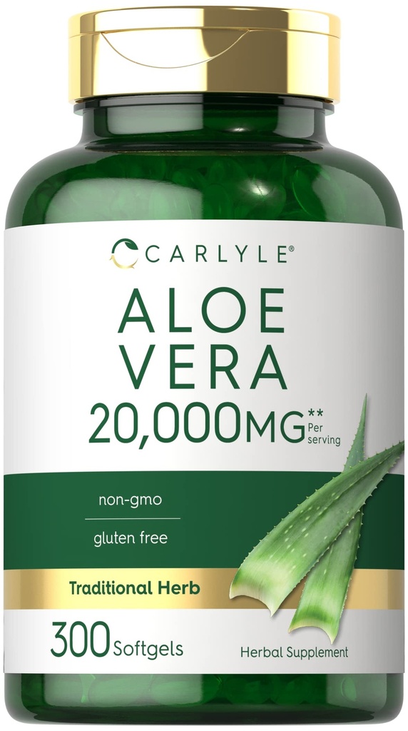 Carlyle Aloe Vera Softgel Kapslid 20 000 mg | 300 Count | Aloe Vera Gel Supplement | Mitte-GMO, Gluteenivaba