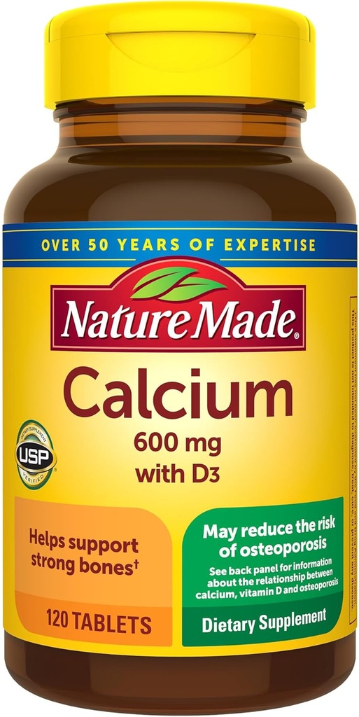 Nature Made Calcium 600 mg koos D3-vitamiiniga, toidulisand luude toetamiseks, 120 tabletti (3. pakend)