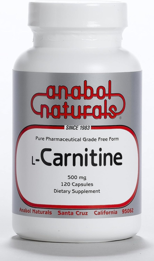 Anabol Naturals L-karnitiin 120 kapslit - 500mg puhas L-karnitiin kapsli kohta, 120 serveerimist