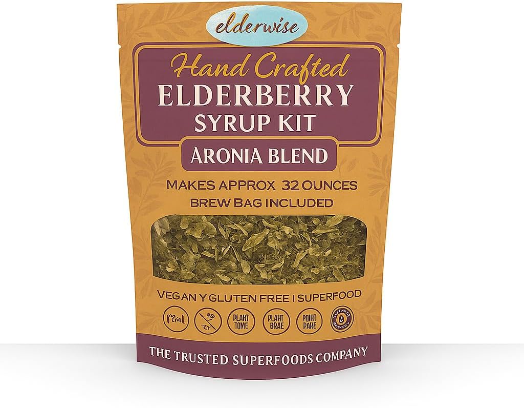 Elderwise Elderberry Aronia Berry Syrup Kit - Elderberries, Aronia Marries, Rosehips, Ingver, Echinacea, Cinnamon ja Cloves, teeb 32oz siirupit, Brewing Bag Kaasa arvatud