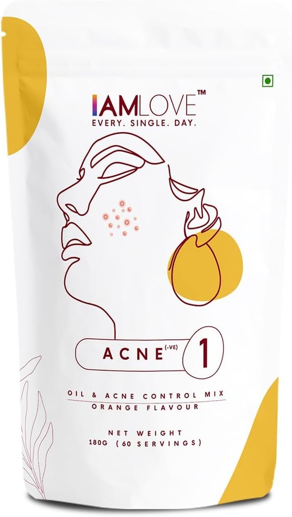 I AM LOVE Acne Negtive Supplement Powder - 180 g meestele ja naistele | Vähendage liigset õli, kerge kuni mõõduka akne apelsinid ja avatud poorid | Taimne nahalisand B komplekssete vitamiinidega, tsink, kroom