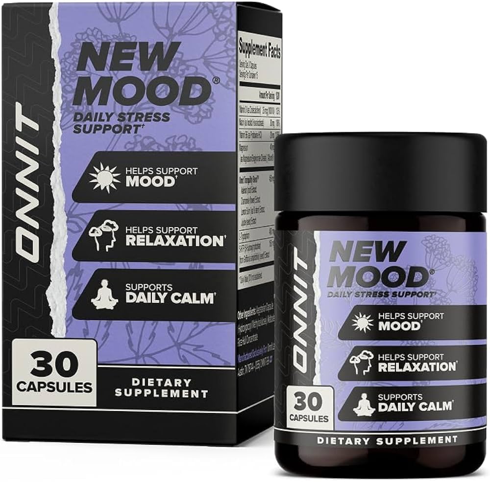 ONNIT New Mood Daily Stress Support kapslid, IGENTM mitte-GMO testitud, une- ja meeleolutoetus meestele ja naistele, igapäevase stressi juhtimise kapslid, 30 loend
