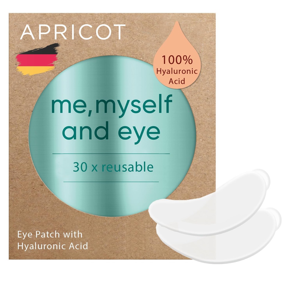 APRICOT Eye Patches koos hüaluroonhappega (pakk 1) I Anti-Aging Eye Pads "Mina, mina ja silm" I Vähendab silma kortse I Korduvkasutatavad silmaplaastrid I Silicone padjad vastu kortse I Valmistatud Saksamaal