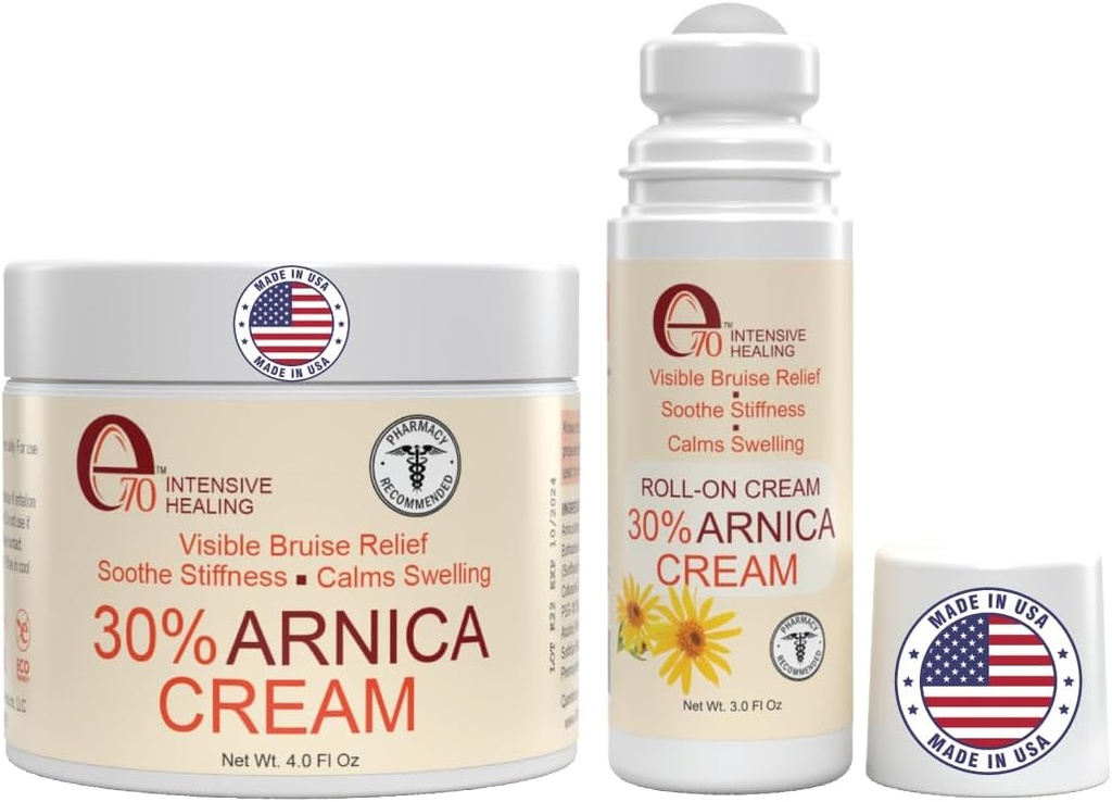 Arnica Cream & Arnica Gel Roll-On 2PK verevalumite ja turse, Soothe valulikud lihased ja liigesed vitamiin K, 30% Arnica Montana, hüaluroonhape ja L-arginiin