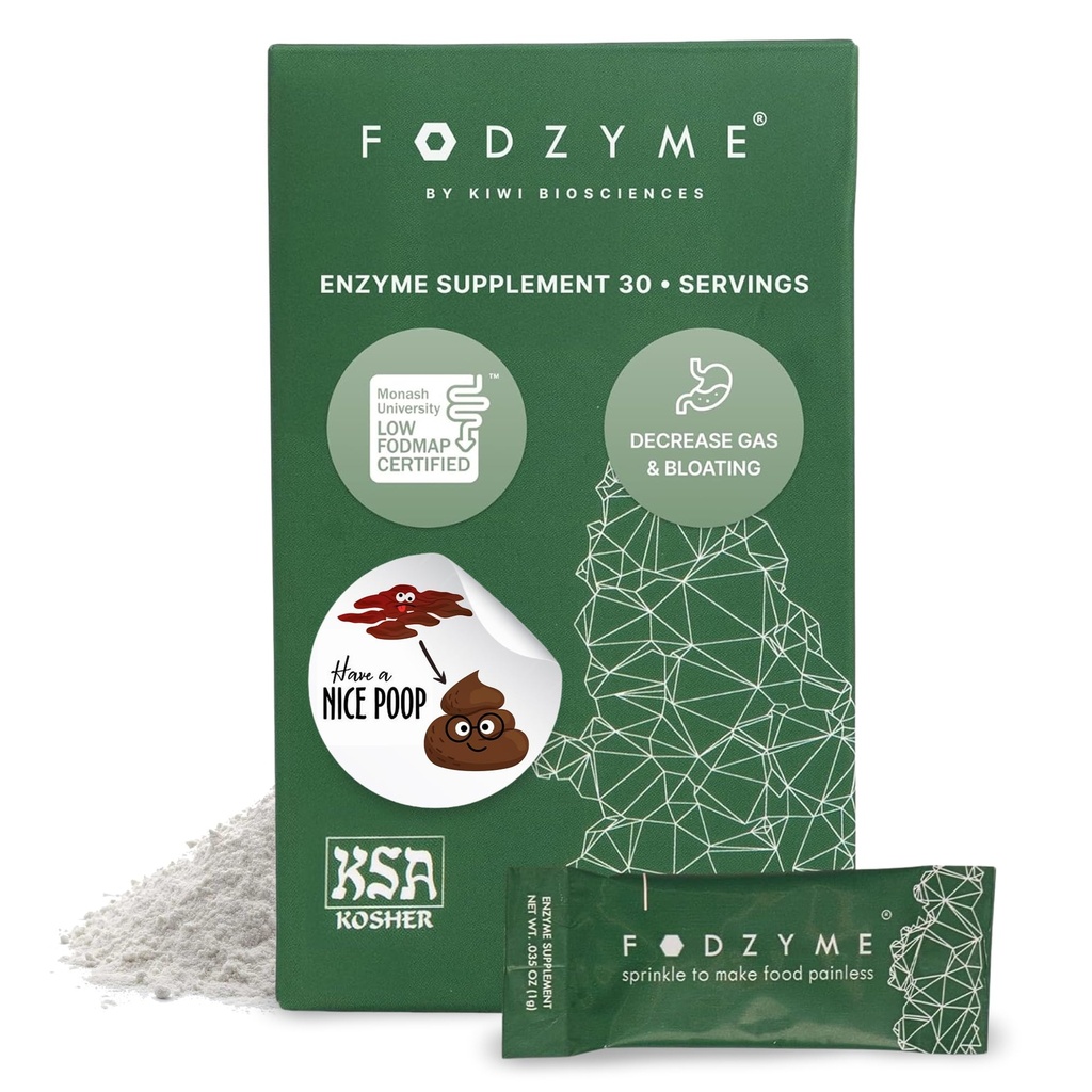FODZYME® On-The-Go seedeensüümid soolestiku tervisele, Puhitus, gaas, kõhukinnisus, kõhulahtisus, kõhuvalu, madal FODMAP, 30 annus