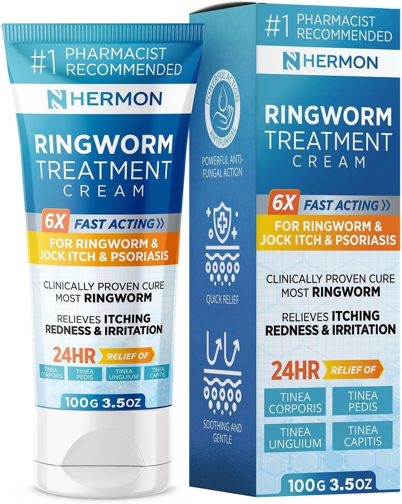 Hermon võimas seenevastane Ringworm Cream - tõhus ravi kangekaelne Ringworm, Jock Itch, ekseem, Tinea Versicolor, sportlase jalg - täiskasvanutele ja lastele - 100 ml