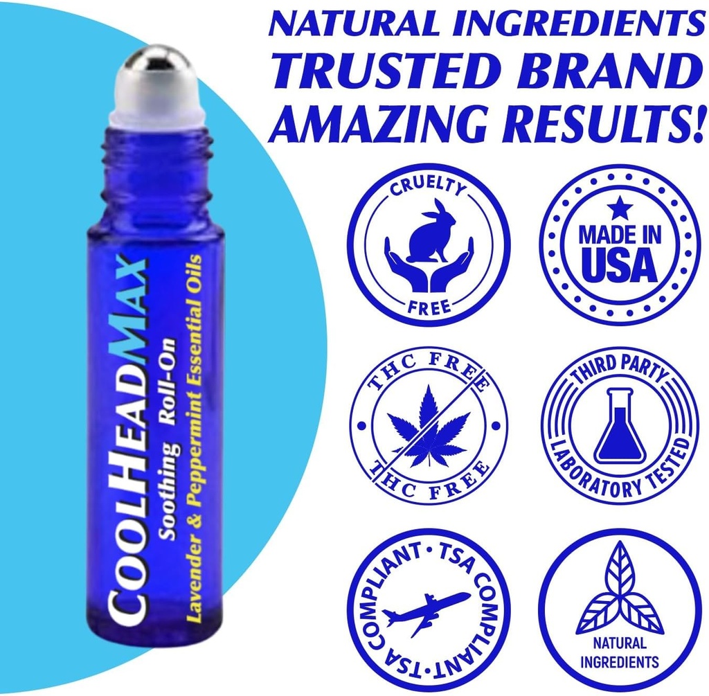 CoolHead Max Roll On, Natural Peppermint Eeterlik õli Migreen Relief, Peavalu Tugi Rulli, Kiire Jahutamine Mugavus Pea, 3 Pack