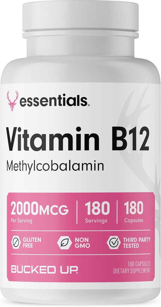 Lisatud vitamiin B12 2000mcg - metüülkobalamiin, olulised (180 serveerimist, 180 kapslit)