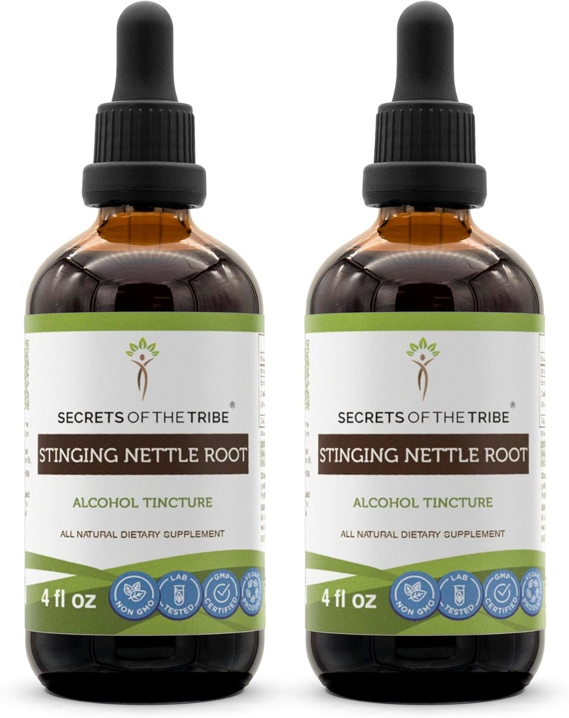 Saladused Tribe Stinging Nettle Juur tinktuur Alkoholi ekstrakt, kõrge potentsi Taimne tilgad, Tinktuur valmistatud Stinginging Nettle Urtica Dioica Hingamisteede ja kuseteede Tervis 2x4 oz