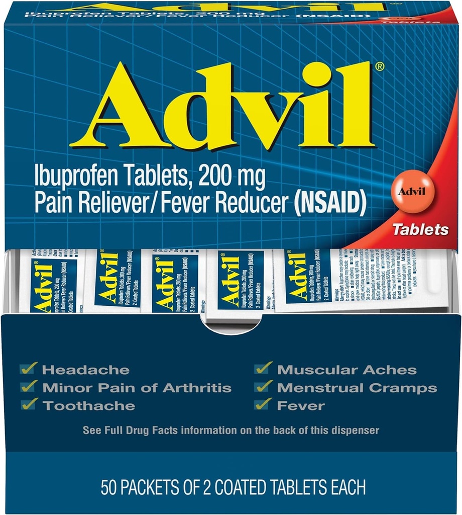 Advil Ibuprofeen, 200mg (50 pakendit 2 kaetud tabletti) 50 ea (3 pakendis)