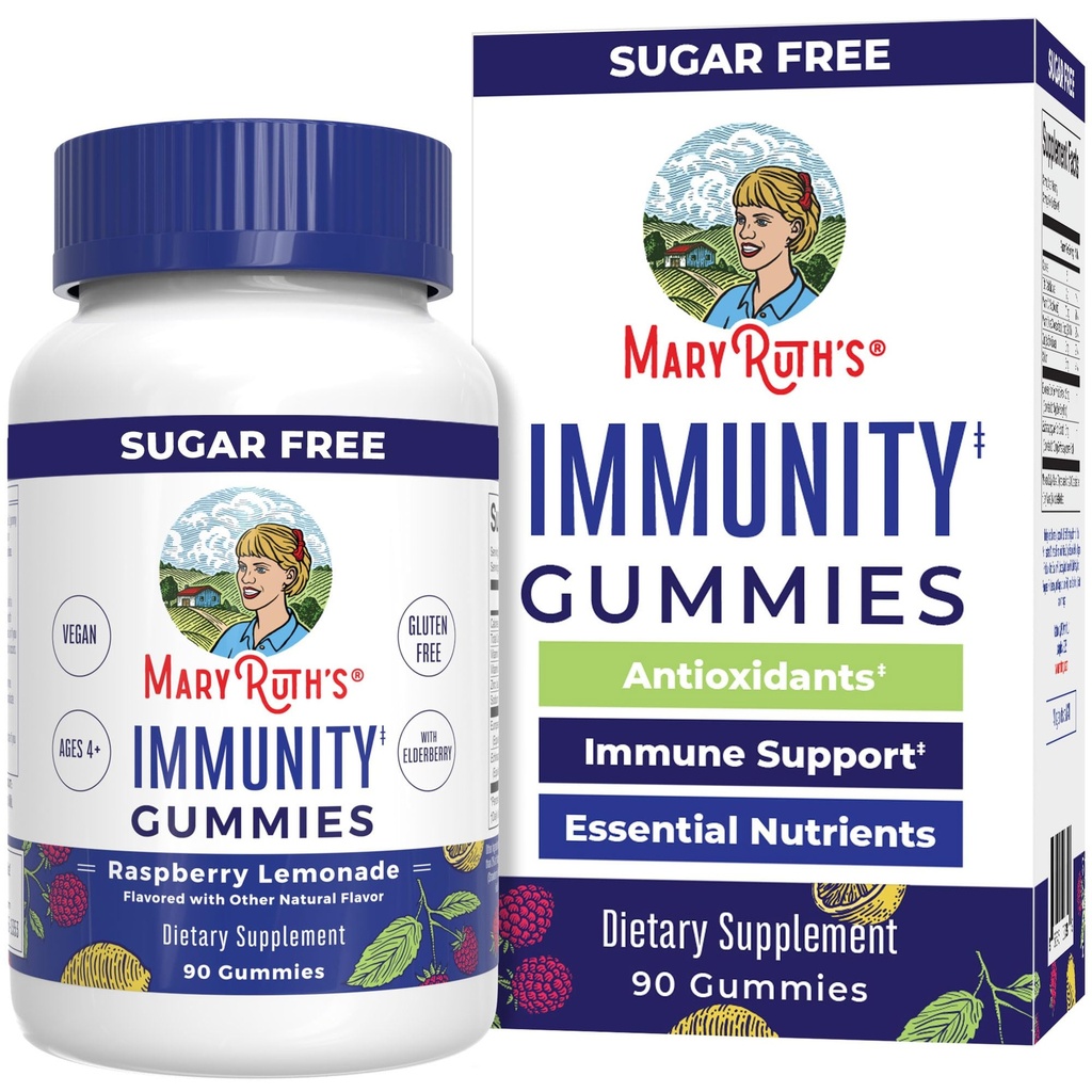 MaryRuth Organics Sugar Free Immunity Gummies | Powerful Blend | Elderberry C-vitamiin & Zinc | Vitamiin D3 & Echinacea | Immune Support Supplement | Gummies for Kids & Adults | Vegan | Non GMO | 90ct