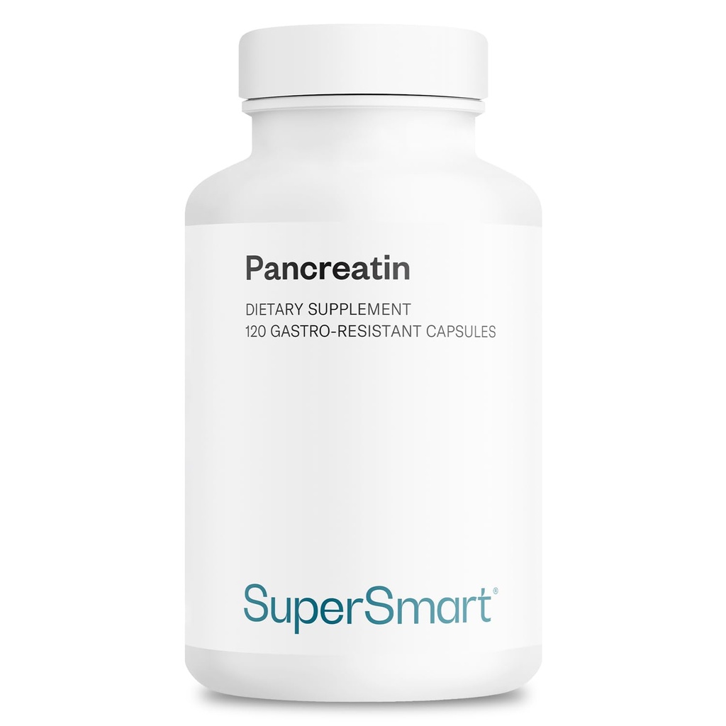 Supersmart - pankreatiin 10X 4000 päevas (eriti tugev) - seedetrakti ensüümide lisand - proteaasi, lipaasi, amülaasi, trüpsiiniga - tervisliku seedimise toetus | Mitte-GMO ja gluteenivaba - 120 DR kapslit