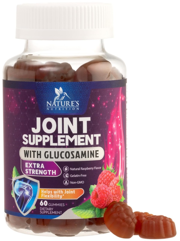 Ühine tugi Gummies Glükosamiin Plus E-vitamiin - Looduse ühine tugilisa juhusliku ebamugavuse jaoks selja, põlvede ja käte jaoks - Kõhre ja liigeste tervise ja paindlikkuse tugi - 60 kummikut