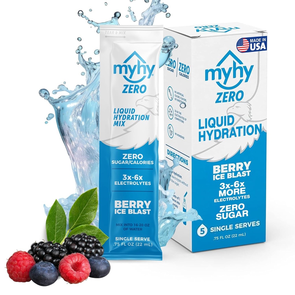 MyHy Zero Vedelhüdratatsiooni paketid, Suhkruvaba elektrolüütide Joogi Segu Hüdreerimise Toetamiseks, Dehüdratsiooni Relief Reisimiseks, Rasedus, Fitness, Bachelor & Bachelorette Party - Berry, 5 Count