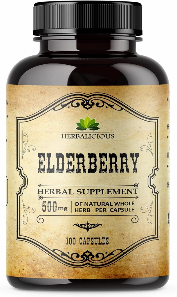 Elderberry kapslid - Natural Black Elderberry Taimne täiendus - Immune Boosters täiskasvanutele, Seedetrakti tugi, Antioksüdandid ja vitamiin C - Fiber-Rich, Non-GMO - 100 kapslit meestele ja naistele