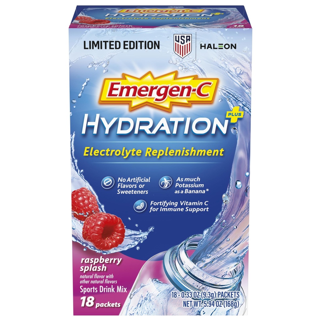 Emergen-C hüdraat + spordijook segu C-vitamiiniga (18 krahv, vaarikamaitse), elektrolüütide täiendamine, 0,33 Ounce Powder Packets