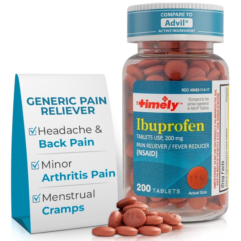 Time-CAP LABS, INC. Õigeaegne Ibuprofeen 200 mg 200 tabletti - (NSAID) Valu leevendavad tabletid peavalu, menstruaalvalu, hambavalu, lihasvalu, artriidi valu, kehavalu