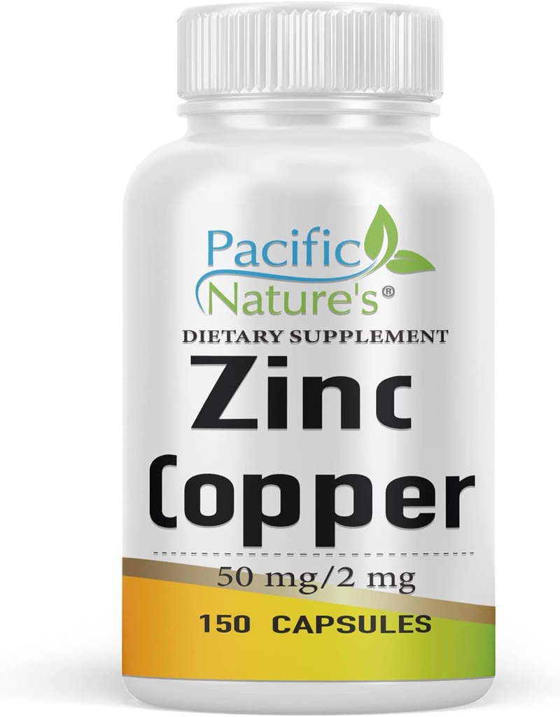 PACIFIC LOODUS Tsink Vaselisand (150 kapslit) koos 50mg tsinkglükonaati, 2mg vasksulfaati immuunsüsteemi toetuseks - Gluteenivaba, Non-GMO