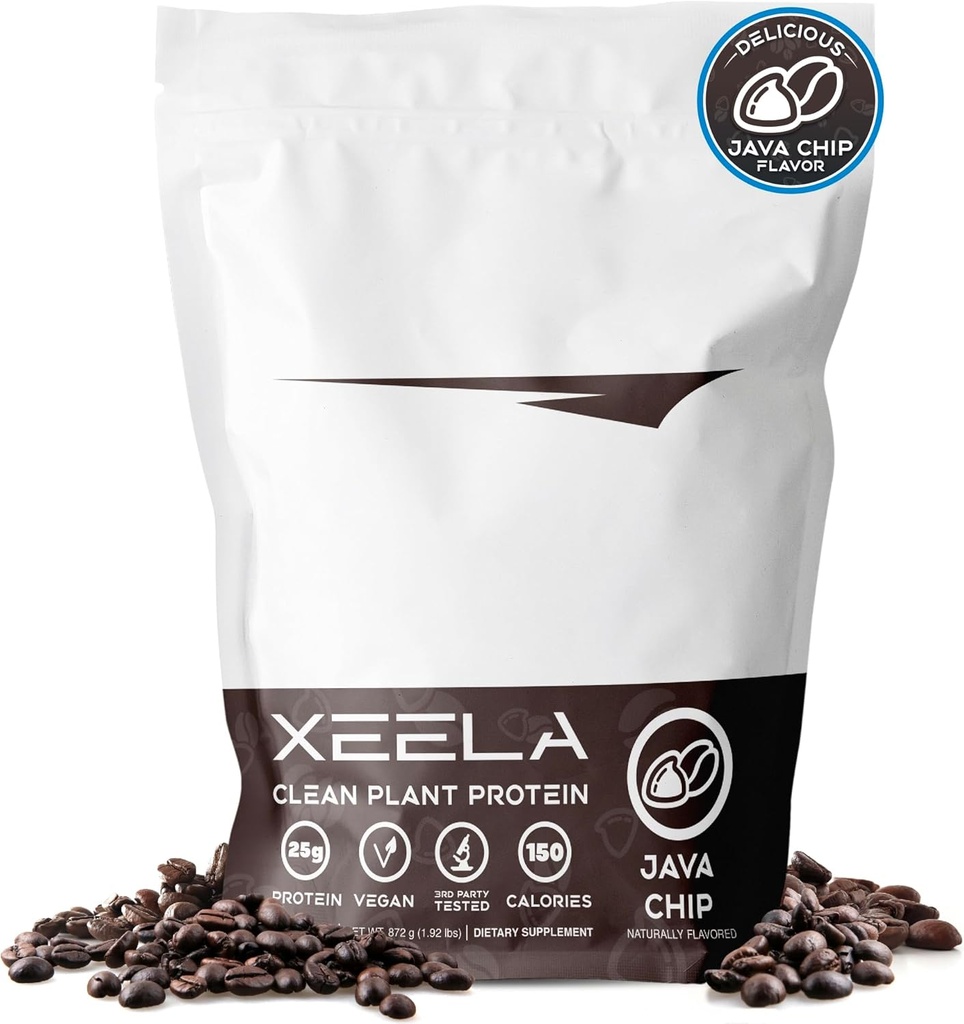 XEELA taimepõhine veganvalgu pulber - sõltumatult testitud - 25 g kõrge proteiini, hernevalk meestele ja naistele - vitamiinid ja mineraalid, mitte-GMO, piima ja gluteeni vaba, LowCarb & LowFat (Java Chip)