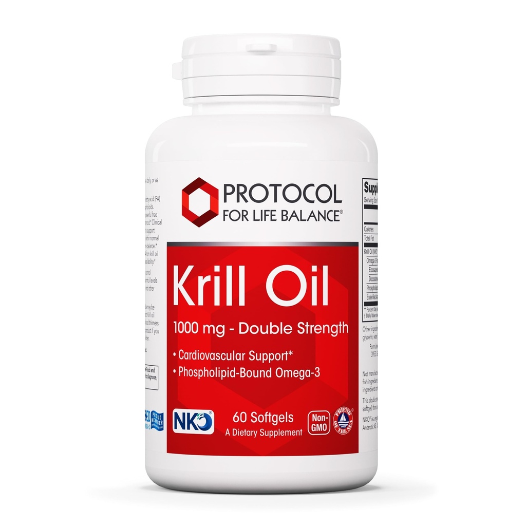 PROTOKOLL LIFE BALANCE Krill Oil 1000mg - Extra Strength Krill Oil Supplement - DHA & EPA - astaksantiiniga - Toetus süda, aju, liigesed - Non-GMO & Halal - 60 Softgels