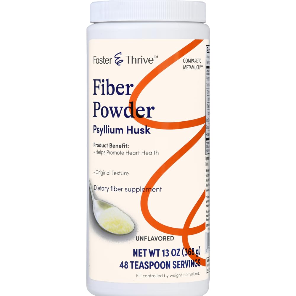 Foster & Thrive Daily Psyllium Husk Powder Supplement, 4-in-1 Fiber Seedetrakti lahtistav, leevendab juhuslikku kõhukinnisust, magustatud w / tõeline suhkur, originaalne maitse, 48 annust