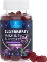 Elderberry Gummies koos vitamiin C, D3 ja tsink - Immune Support Gummy lastele ja täiskasvanutele, Black Elderberry Extract Gummy Immune Health Support Supplement, Black Elder Berry Vitamiin - 60 Gummies