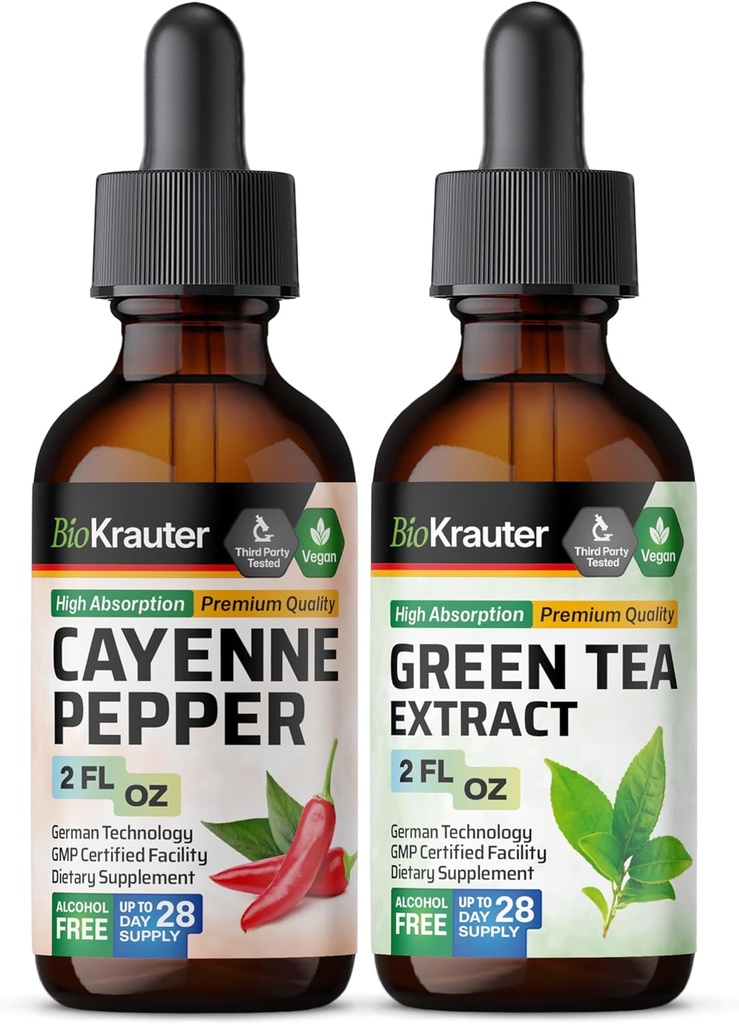BIO KRAUTER Cayenne Tinktuur 2 Fl. Oz. & Green Tea Tinktuur 2 Fl. Oz.