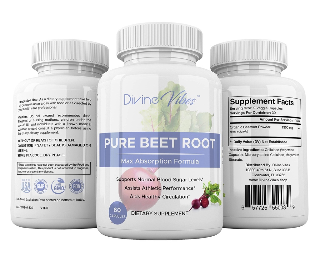 Beet Juur Kapslid - 1300mg Per Serving - Beet Juur Pulber Kapslid - Peedipulber toetab vererõhku, sportlikku sooritust, seedimist, immuunsüsteemi (puhas, mitte-GMO, gluteenivaba)