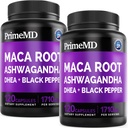 6-in-1 Organic Maca Root Ashwagandha Capsules 1710mg with DHEA and Black Pepper Fruit Extract for Women and Men - Black Maca Supplement for Stamina, Bone and Mood Support Supplement, 120ct (Pack of 2)