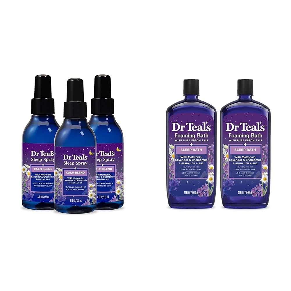 Dr Teal's Sleep Spray koos melatoniini ja eeterliku õli seguga, 6 fl oz & vahuvann puhta Epsomi soolaga, unesegu melatoniiniga, lavendli ja kummeli eeterlikud õlid, 34 fl oz