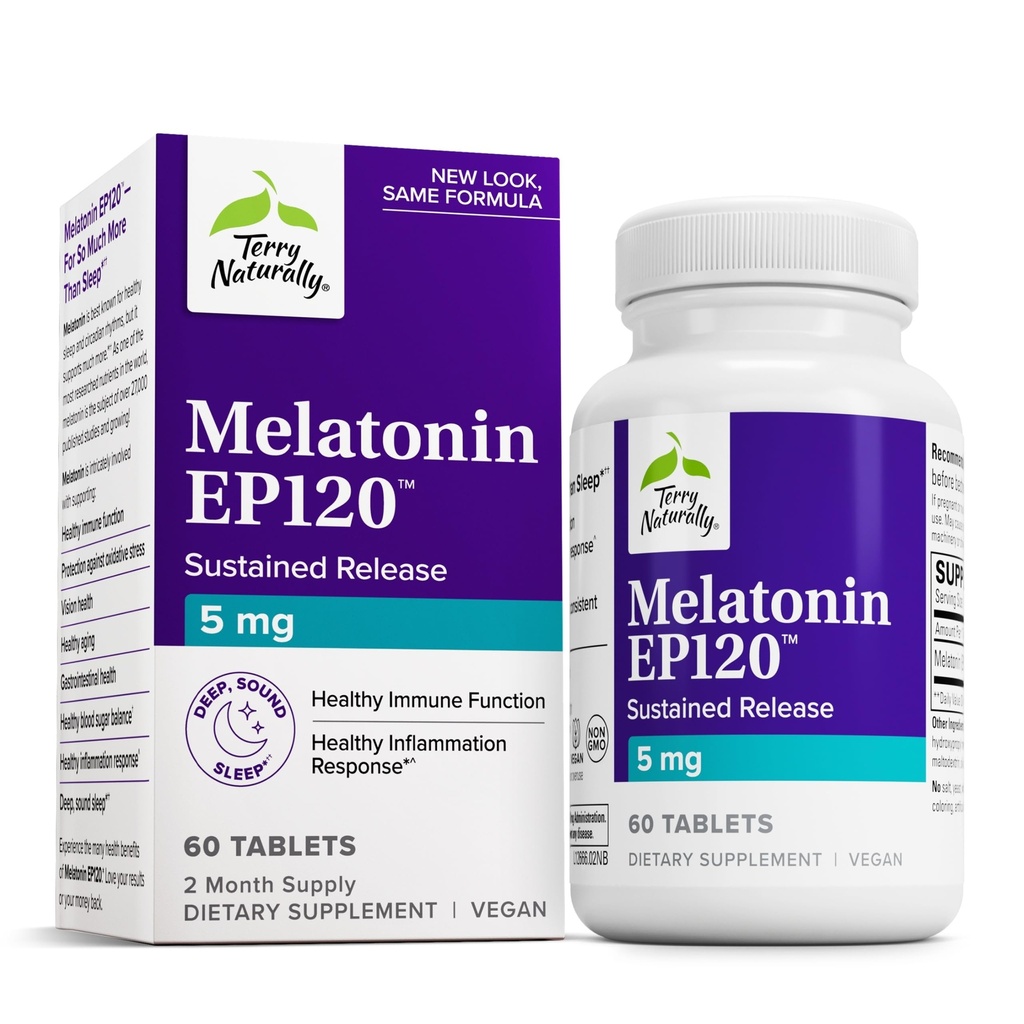 Terry loomulikult melatoniin EP 120 5mg - unetoetuslisa antioksüdantidega - Gluteenivaba toidulisand tervislikuks uneks - tervisliku vananemise ja immuunsüsteemi tervise abistamiseks - 60 tabletti