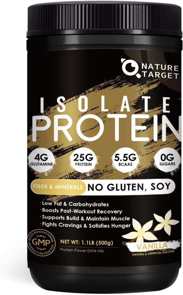 LOODUS SIHT Isolaadi vadakuvalgu pulber Vanilla, 25 g valku Madala süsivesikusisaldusega suhkruvaba ja gluteenivaba, 5,5 g BCAA-sid, rikas kiudainetes ja mineraalides, 1,1 naela, 16 serveerimist
