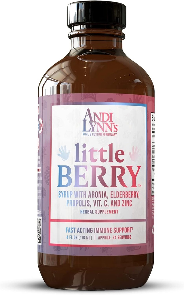 Andi Lynn's LittleBerry, Elderberry Syrup lastele - orgaaniline C-vitamiin ja tsink, taimsed täiendused - kiire toimega immuuntoetus, 4oz - puhas Elderberry siirup laste heaolu jaoks