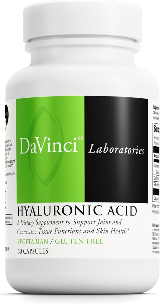 DaVinci Labs Hüaluroonhape - toidulisand liigeste, kõhrede ja naha tervise toetamiseks * - hüaluroonhappe, päevalilleletsitiini ja Salvia Hispanica pulbriga - Gluteenivaba - 60 taimset kapslit