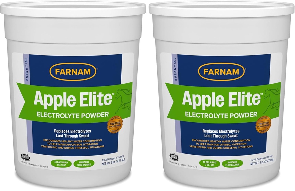 Farnam Apple Elite Hobuse Elektrolüüt Pulber, Asendab Mineraalid, Mis On Kaotatud Higis Harjutuse Ajal, Äärmuslik Ilmastik Ja Stressitingimused, 5 Lb., 40 Päeva Pakkumine (2. Pack)