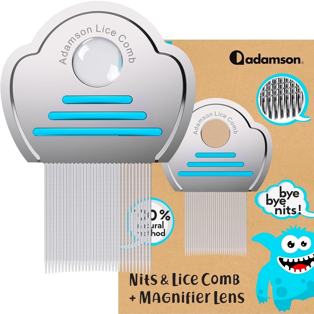 Adamson Lice Comb - Roostevabast terasest Lice Comb for Kids - Efektiivne Nit Comb - Lice Combs for Thick Hair - Vastupidav ja lihtne puhastada - Peine para Piojos y Liendres para Niñas