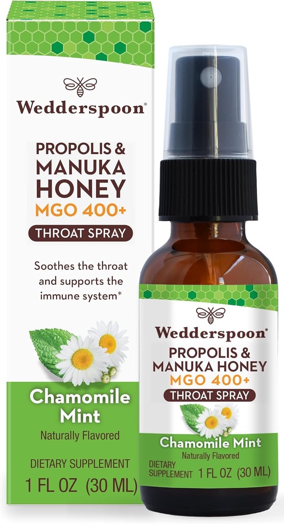 Wedderspoon Propolis ja Manuka Honey Throat Spray, Kummel & Mint, 1 Fl Oz (pakk 1), Sore Throat Relief, Natural Immun Support