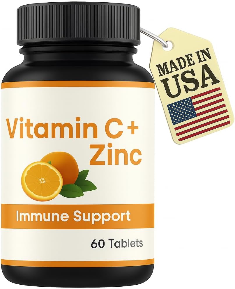 LLC C-vitamiini tabletid 1000mg koos tsingiga - täiskasvanute immuunsuse tugisammas - suure tugevusega antioksüdant - toetab naha tervist ja külma leevendamist - mitte-GMO, gluteenivaba - 60 tabletti