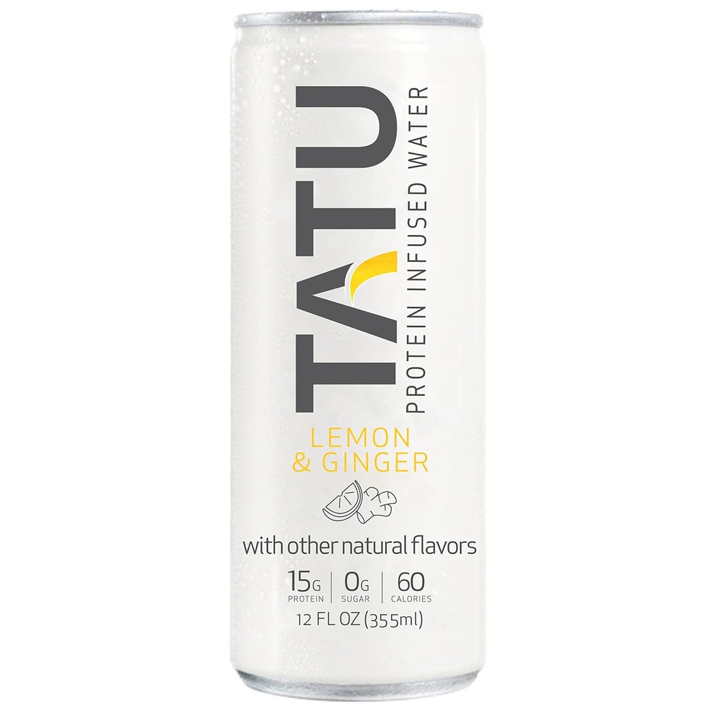 TATU valmis-joogivalk Infundeeritud vesi Sidrun Ingver 24 Pack. 15 grammi vadakuvalgu isolaati, 0 grammi suhkrut, ainult 60 kalorit. Sidruninger ja oranž mango. Gluteenivaba, laktoosivaba.