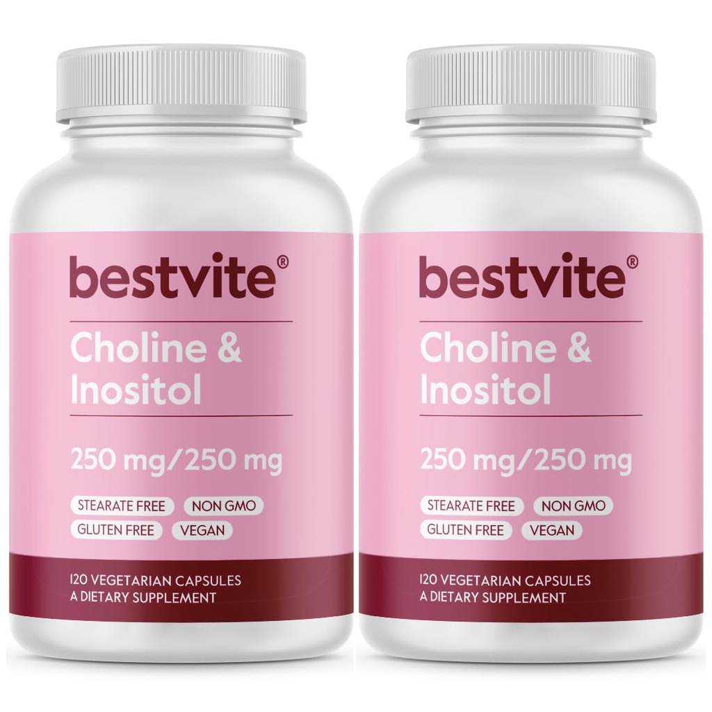 BESTVITE koliininositool 500mg (240 taimekapslit) (120 x 2) - Steaate ei ole - dikaltsiumfosfaati ei ole - täiteaineid ei ole - vegan - mitte GMO - gluteenivaba