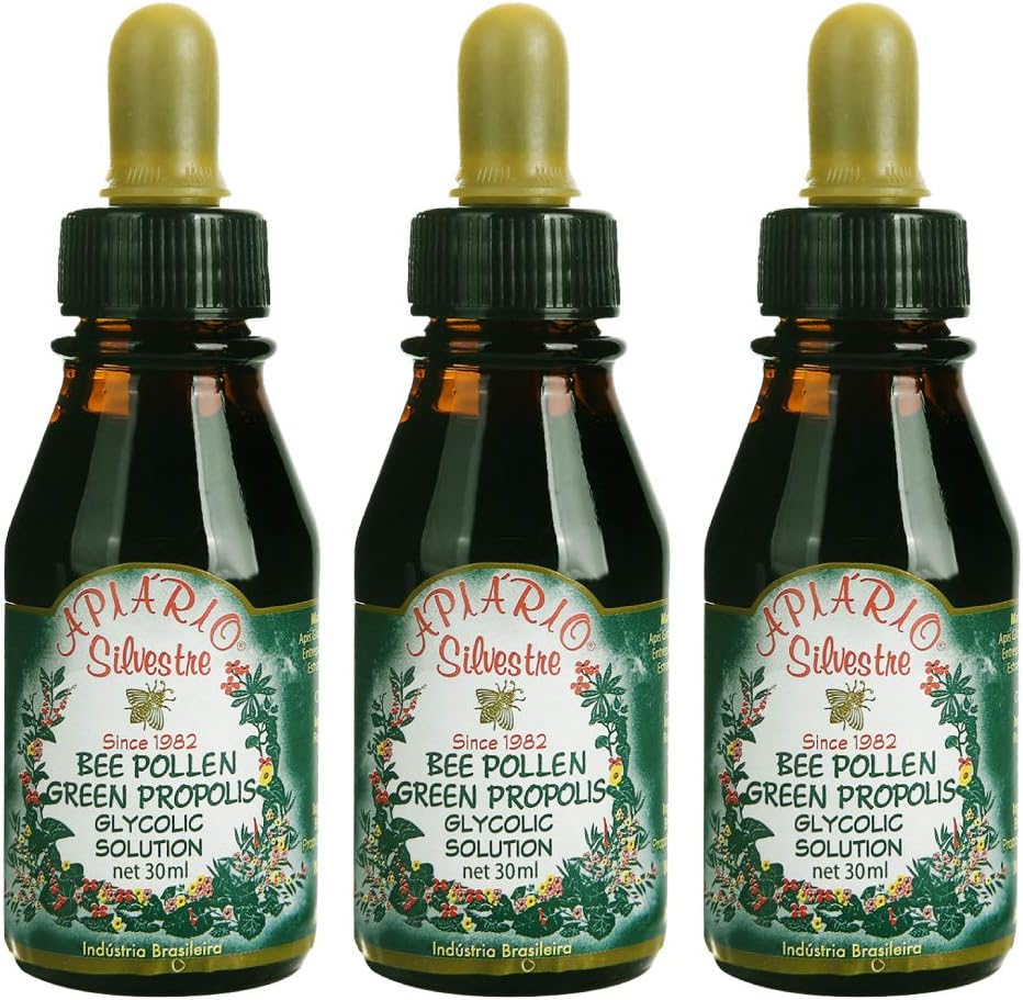 3 pudelit Apiario Silvestre Bee Pollen & Brasiilia Green Bee Propolis Vedelik - Glükoolne ekstrakt- Mittealkohoolne, vahavaba, suhkruvaba