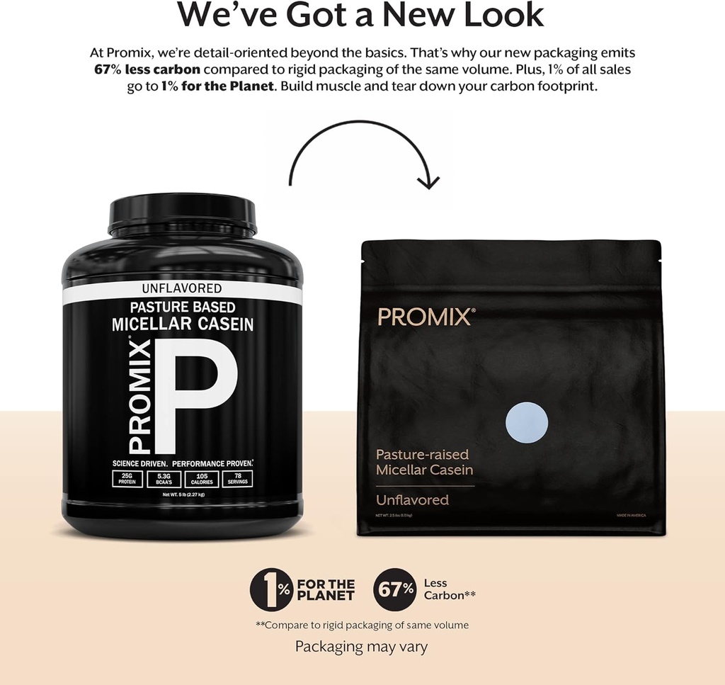 ProMix Toitumine Kaseiini Proteiini Pulber - Rohutoit, Karjamaa Tõstmine, Aeglane Vabastamine 25 g Micellar Kaseiini - 5, 4 g BCAA Gluteenivaba, Suhkruvaba, Sojavaba - Maitsestamata, 5 lb