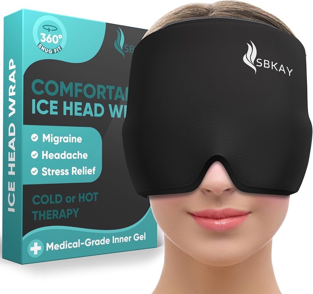 Mugav migreeni peavalu leevendav kork - migreeni jääpea mähkimine 360 ° vormi paigaldamise disainiga - Gel Ice Cap - looduslik kuum või külm teraapia peavalu, pinge, pundunud silmad, stress - üks suurus sobib kõigile