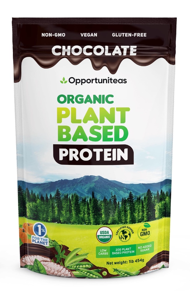 Opportuniteas Orgaaniline Taimne Valk Pulber, 20g Vegan Valk Hernes, Kõrvits ja riis, Ilma Suhkruta, Mitte-GMO, Gluteenivaba, Kreemi Šokolaad, 1 lb