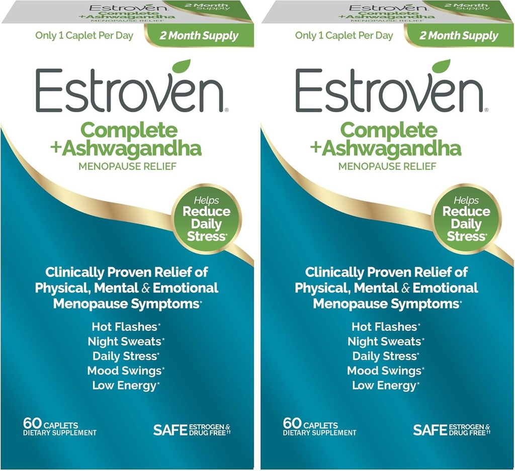 Estroven Complete + Ashwagandha Multi-Sümptom Menopausi Täiendus Naistele - Kliiniliselt tõestatud Koostisosad Annavad Menopausile Relief & Öised Higistused + Kuum Flash Relief * - 4 kuu pakkumine (2. pakk)