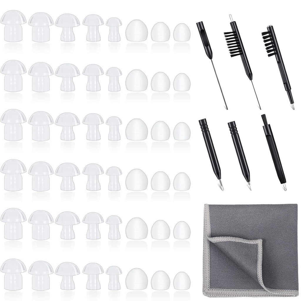 48 tükki kuulmisabi näpunäited Kuulmisabi Domes Universal Domes Earbud Tip asendamine, BTE helivõimendi tarvikud ja 7 tükki puhastusvahendid Velvet Bag
