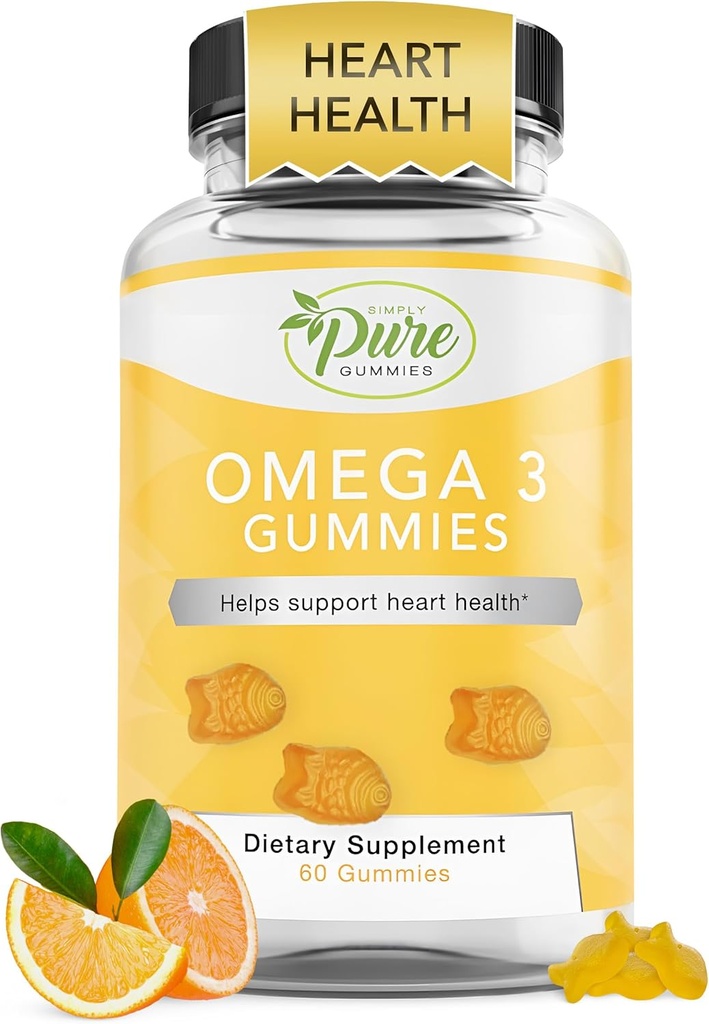 Pure by Nature Omega 3 Gummies täiskasvanutele ja lastele, Omega 3 rasvhapete toidulisandeid Omega 3 6 9 jaoks ringleva toetuse, No Fish Oil Orange Maitse Omega Gummies, 60 päeva pakkumine (60 loend)