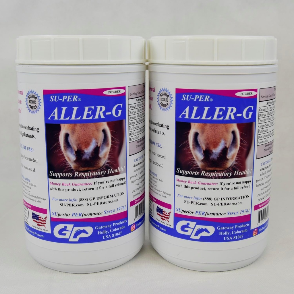 SU-PER Aller-G hingamisteede tugi hobustele - Horse Allergy Supplement Powder tervisliku immuunsüsteemi ja kopsude tugi - Võitlus allergia ja keskkonna saasteainete - 2,5 naela, (2 Pack)